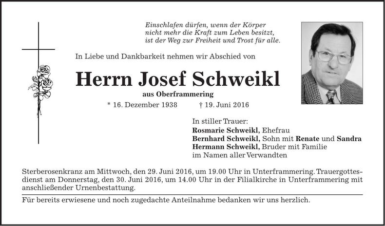 Traueranzeige Josef Schweikl