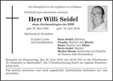 Traueranzeige Willi Seidel