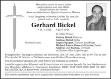 Traueranzeige Gerhard Bickel