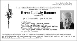 Traueranzeige Ludwig Baumer