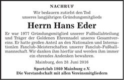 Traueranzeige Hans Eder