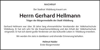 Traueranzeige Gerhard Hellmann