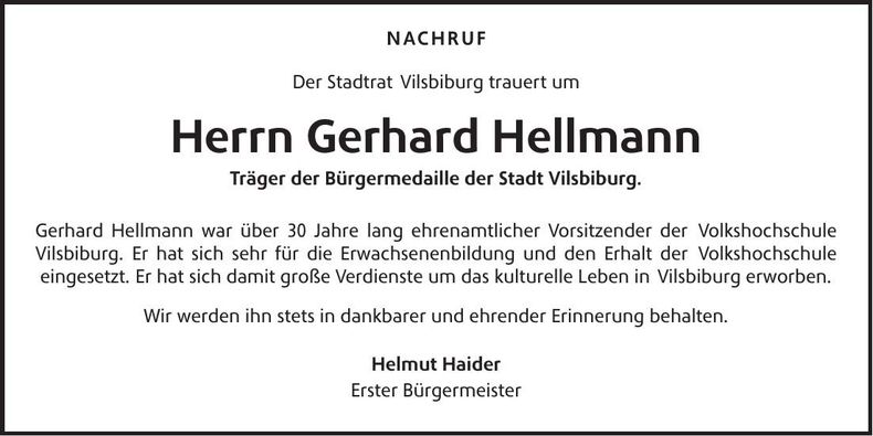 Traueranzeige Gerhard Hellmann
