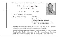 Traueranzeige Rudi Schuster