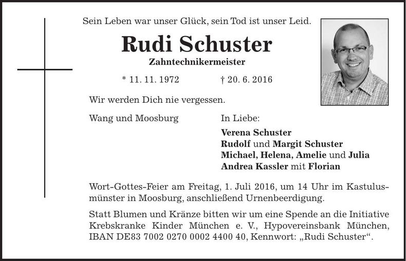 Traueranzeige Rudi Schuster