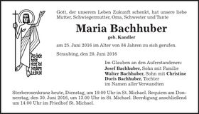 Traueranzeige Maria Bachhuber