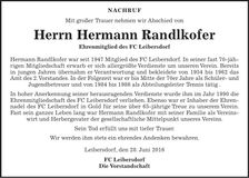 Traueranzeige Hermann Randlkofer
