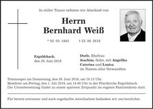 Traueranzeige Bernhard Weiß