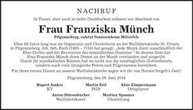 Traueranzeige Franziska Münch