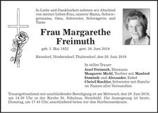 Traueranzeige Margarethe Freimuth