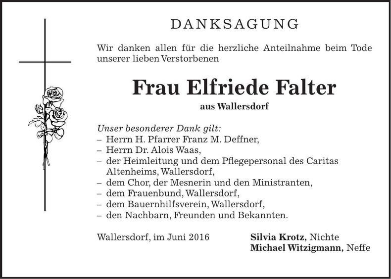 Traueranzeige Elfriede Falter