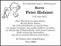 Traueranzeige Peter Holzner