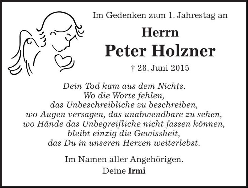 Traueranzeige Peter Holzner