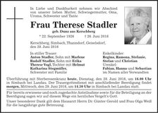 Traueranzeige Therese Stadler