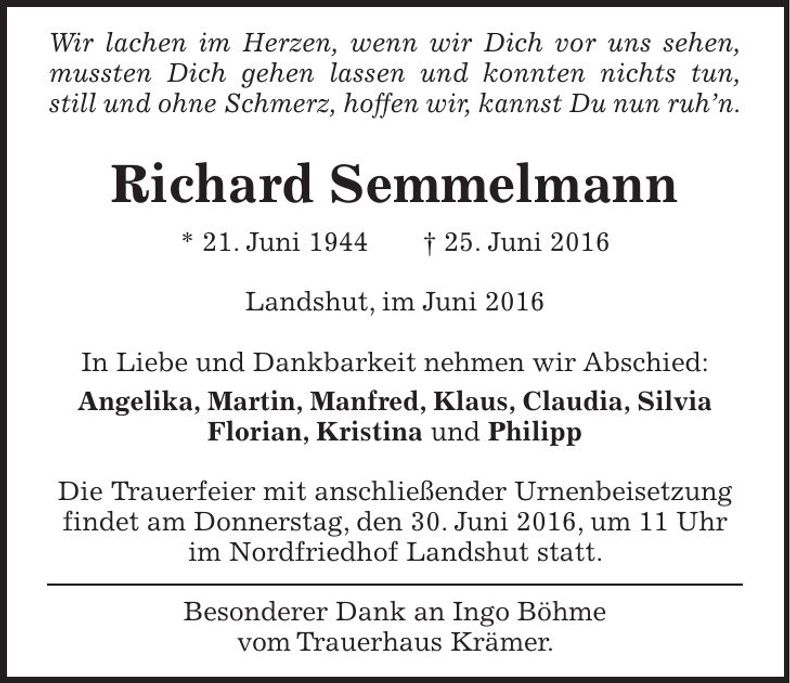 Traueranzeige Richard Semmelmann