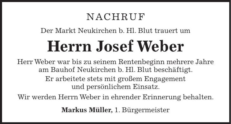 Traueranzeige Josef Weber