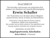 Traueranzeige Erwin Schaller