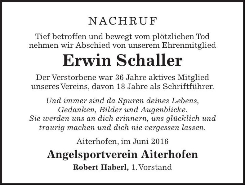 Traueranzeige Erwin Schaller