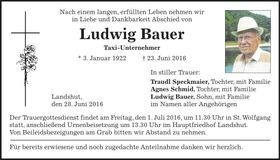 Traueranzeige Ludwig Bauer