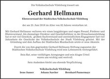 Traueranzeige Gerhard Hellmann