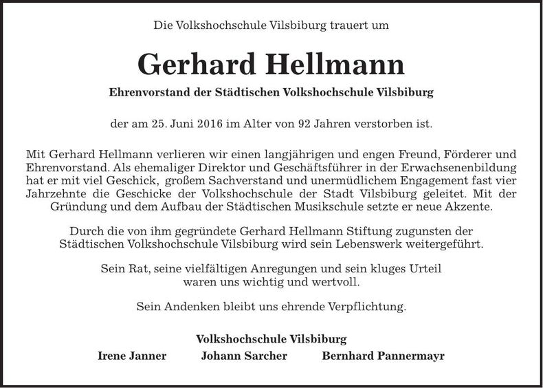 Traueranzeige Gerhard Hellmann