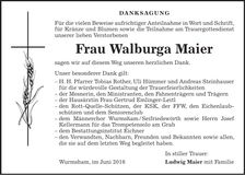 Traueranzeige Walburga Maier