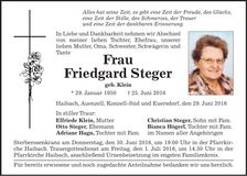 Traueranzeige Friedgard Steger