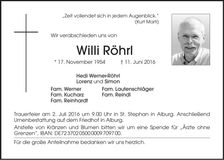 Traueranzeige Willi Röhrl