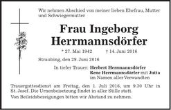 Traueranzeige Ingeborg Herrmannsdörfer