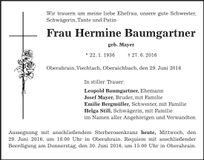 Traueranzeige Hermine Baumgartner