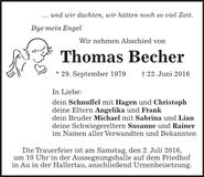 Traueranzeige Thomas Becher