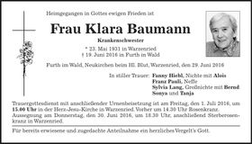 Traueranzeige Klara Baumann
