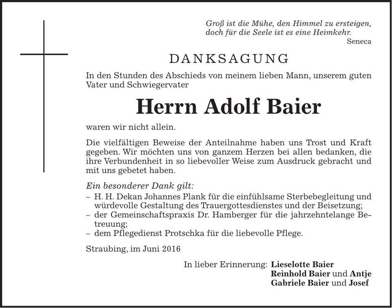 Traueranzeige Adolf Baier