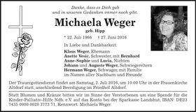 Traueranzeige Michaela Weger