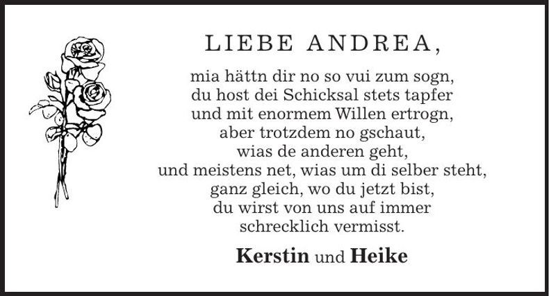 Traueranzeige Andrea Büchse