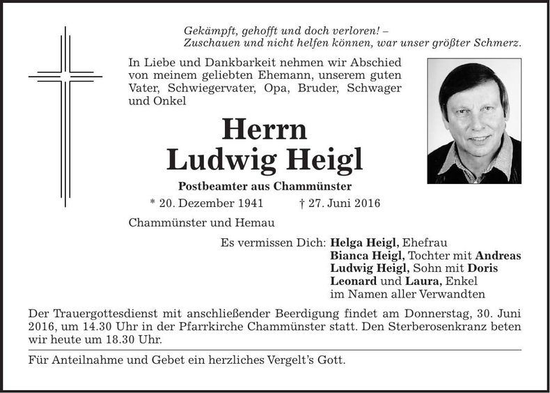 Traueranzeige Ludwig Heigl