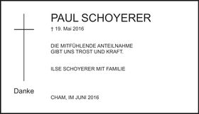Traueranzeige Paul Schoyerer