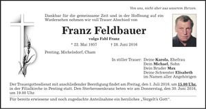 Traueranzeige Franz Feldbauer