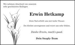 Traueranzeige Erwin Hetkamp