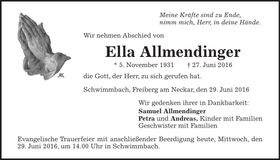 Traueranzeige Ella Allmendinger