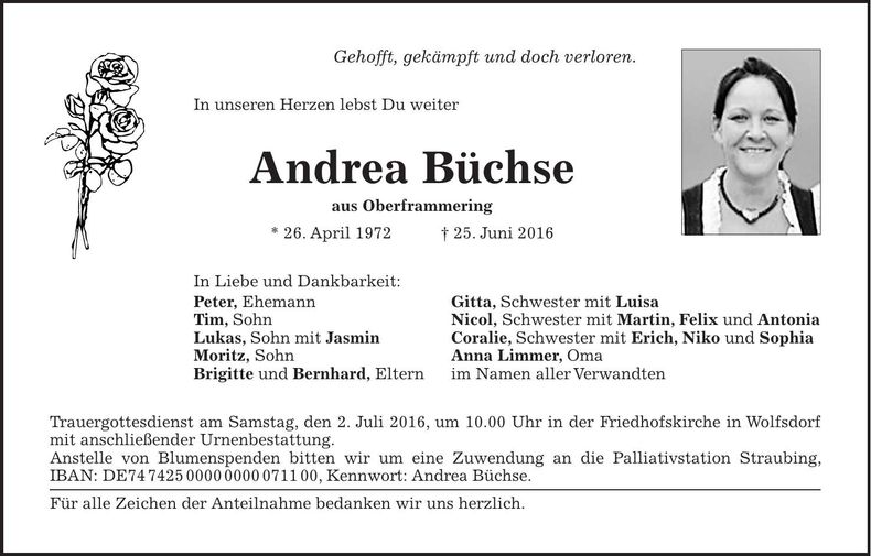 Traueranzeige Andrea Büchse