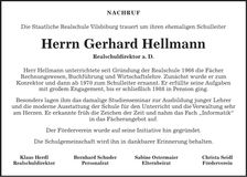 Traueranzeige Gerhard Hellmann