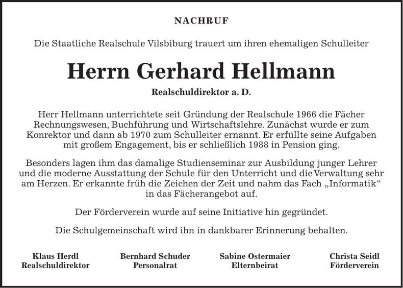 Traueranzeige Gerhard Hellmann