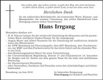 Traueranzeige Hans Irrgang