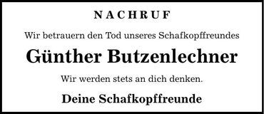 Traueranzeige Günther Butzenlechner
