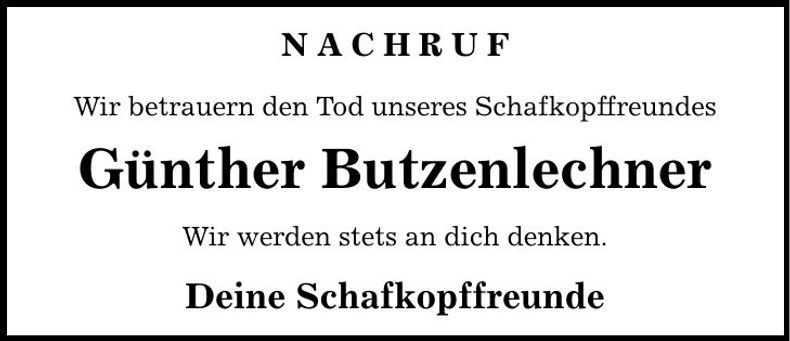 Traueranzeige Günther Butzenlechner