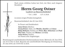 Traueranzeige Georg Ostner