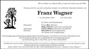 Traueranzeige Wagner Franz