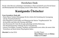 Traueranzeige Kunigunda Übelacker