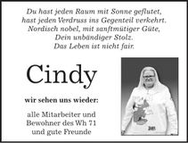 Traueranzeige Cindy Zempel